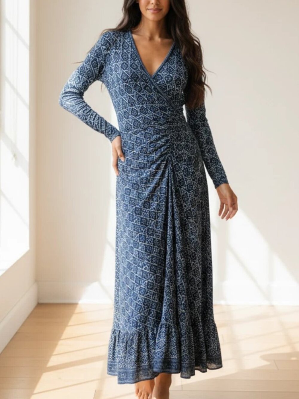(2 for 15) Max Studio Blue Print Wrap Dress Size XL - Picture 4 of 4